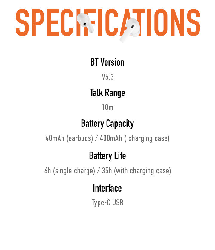 itel TWS BudsAce Earbuds Earpods Buds Ace ENC Super Bass 35 Hours