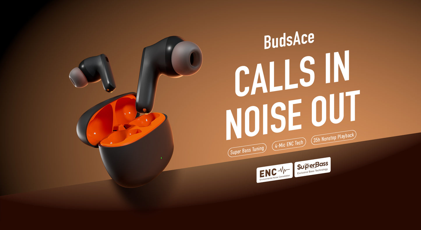 Itel Buds Ace in Ear TWS Earbuds with 40H Playtime, Quad Mic ENC, IPX5, 10MM Bass Boost Drivers,BT Version 5.3, Fast Charging