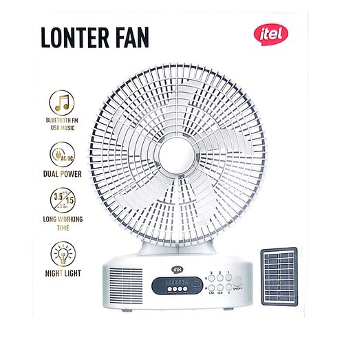 itel Lonter Rechargable Fan with Solar Panel + Bluetooth/FM Music Player 12" M002